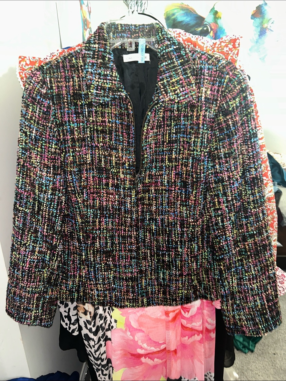 Coldwater Creek Multicolor Tweed Zip Jacket - Black Base with Bright Accents